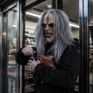 Máscara de Látex de Cabeza Completa de Zombie Anciano Demoníaco, con Cabello Gris, Piel Arrugada, Ojos Rojos y Dientes, para Halloween, Cosplay, Adultos, Divertida y Extravagante - Product Image 4