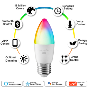 Tuya RGB LED thông minh bóng đèn C37 <span class=keywords><strong>E27</strong></span> B22 E14 ánh sáng thay đổi độ sáng Wifi Led ma thuật đèn AC85V-265V làm việc với Alexa Google nhà - Product Image 3