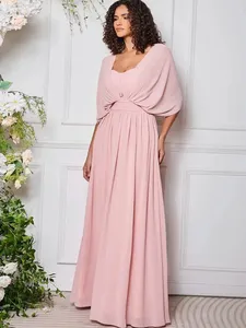 Demi Wrap manches plissées une ligne robes en mousseline de soie <span class=keywords><strong>rose</strong></span> pour <span class=keywords><strong>demoiselle</strong></span> <span class=keywords><strong>d</strong></span>'<span class=keywords><strong>honneur</strong></span> personnalisé grande taille robes de <span class=keywords><strong>demoiselle</strong></span> <span class=keywords><strong>d</strong></span>'<span class=keywords><strong>honneur</strong></span> de créateur de mode - Product Image 3