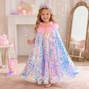 Vente en gros de robes de princesse élégantes pour filles avec paillettes, cape pour enfants, costume de scène pour enfants, fête d'anniversaire - Product Image 2