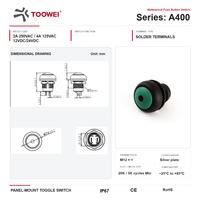 Interrupteur à bouton TOOWEI 12 mm, borne de soudage, autobloquant, éclairé, certifié CE RoHS, étanche IP67