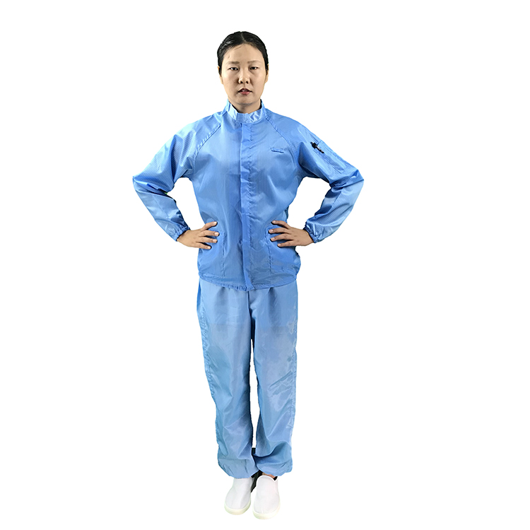 5Mm Esd Stof Blauw Stand Kraag Wasbaar Cleanroom Jas Broek Chemische Anti-Statische Veiligheid Werkkleding Antistatische Kleding