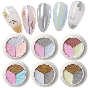 Poudre Magique Effet Miroir Aurore pour Ongles, Pigment Chrome Nacré 3 Couleurs, Marque Privée YC969 - Product Image 1