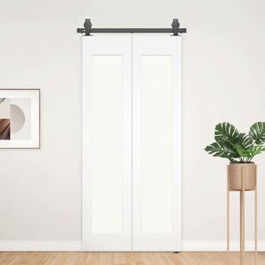 WEKIS Heavy Duty Durable Industrial Brass Black Track Top Mounted Bi-Folding Barn Door Hardware <b>Kit</b> with Roller for Kitchen - Product Image 4