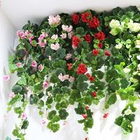 Tanaman Geranium Buatan Merah, Bunga Sutra, Tanaman Rambat, Dekorasi Gantung Dinding untuk Dalam & Luar Ruangan, Rumah, Ruang Tamu, Taman