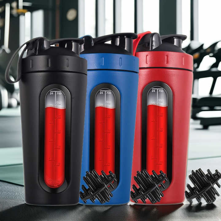 Custom Logo 700ML Shaker Bottle Visual Level Window 304 Stainless Steel