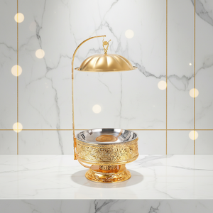 Ensemble de réchauds de buffet dorés 8L avec support à combustible pour réceptions de mariage, traiteur, chauffe-plats avec couvercle élégant suspendu - Product Image 5