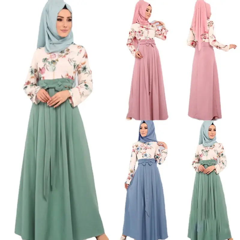 מוסלמי צבע אחיד מתחת לשמלה חצאית ארוכה עם תחתית עם שמלה פנימית ארוכה אלסטית לנשים