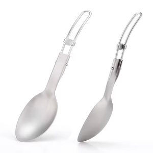 Cuillère pliante en titane portable, durable, ultralégère, écologique, argentée, vaisselle résistante à la corrosion, voyage, pique-nique, extérieur - Product Image 1