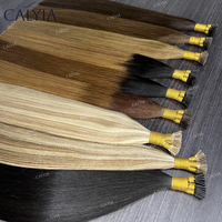 Extensiones de Cabello Humano CALYIA con Punta Plana, Cabello Ruso Remy con Punta Plana de Queratina, Cabello Eslavo de 28 Pulgadas, Doble Trama