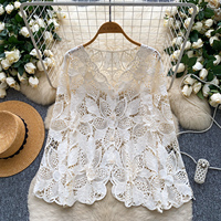 Blusas Vintage de manga larga de verano para mujer, camisas ahuecadas sólidas, Tops elegantes para mujer, ropa para mujer