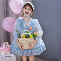 Robe de princesse Lolita formelle d'été pour filles - Manches longues, ourlet à volants, bordure en dentelle, accentuations de paillettes, fleurs, silhouette en A