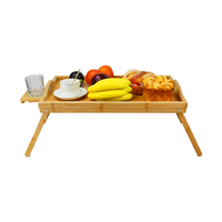 Plateau de lit pour manger-Table de petit déjeuner en bois de bambou avec bloc-tasse Plateau à collation pour ordinateur portable portable pour chambre à coucher Pique-nique