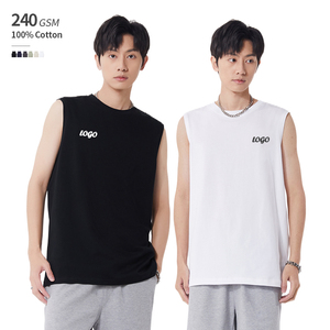 Camiseta sin mangas extragrande de algodón 100% para hombre, talla de EE. UU., 240 GSM, transpirable, antiencogimiento, antipilling, estilo urbano de punto. - Product Image 1