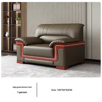 Canapé de bureau trois places avec structure en bois massif, revêtement en cuir artistique, et ensemble de table basse mobile pour réception professionnelle, réunions et loisirs