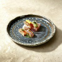 Assiette Principale en Céramique Haut de Gamme, Créative, Texturée, en Porcelaine Bleue Mouchetée, pour Service de Steak en Restaurant Commercial