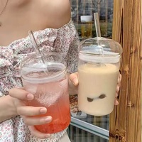 Gobelet en verre borosilicaté moderne de 450ml avec couvercle et paille pour jus, thé au lait, smoothie, gobelet personnalisable pour Boba Bubble Tea