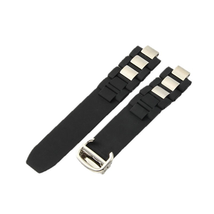 Bracelet de montre en silicone caoutchouc imperméable 10*20mm à extrémités courbes noir et blanc, bracelet de remplacement - Product Image 1