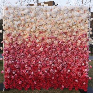 Rental 3D Floral Backdrop Gradation Silk Rose Flower Wall Panel <b>Artificial</b> Flower Wall for Home Wedding Wall Decor - Product Image 3