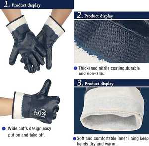 Doublure en maillot robuste <span class=keywords><strong>Gants</strong></span> de travail enduits de nitrile bleu entièrement enduits Manchette de sécurité <span class=keywords><strong>Gants</strong></span> en nitrile résistants aux produits chimiques résistants à l'huile - Product Image 4