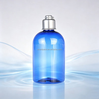 Service OEM, flacon en plastique bleu de 8 oz, flacon de gel douche, flacon de lotion pour soins de la peau, flacon de toner liquide, emballage avec bouchon à rabat