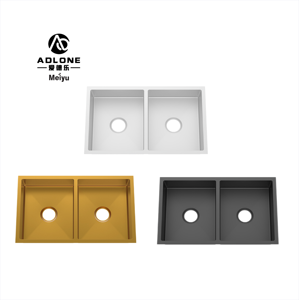 Évier de cuisine à double cuvette 78*45 CM fait à la main en acier inoxydable brossé avec égouttoir - Product Image 1