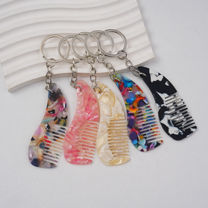 Peineta de bolsillo mini de acetato con diseño de caparazón de tortuga, portátil, colorida, para mujer y niños, con colgante y llavero. - Product Image 1