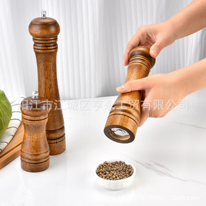 Wooden Pepper Grinder 5 8 10 Inch Adjustable Cylinder Shape Kitchen Spice Mill With Wooden Lid For Cooking Seasoning - Product Image 2