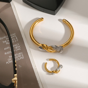 Geometric Stainless Steel <b>Ring</b> 18k Gold Silver Color Blocking Nail Wrapped <b>Open</b> Design Unisex Jewelry Gift - Product Image 2