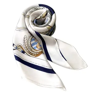 2024 Spring Autumn New Fashionable Nautical Simulated Silk Square Scarf Korean Style Decorative Long Scarf for Summer Sunscreen