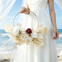 Bouquet de fleurs artificielles fait main en forme d'anneau, arrangement floral en tissu blanc et vert pour la décoration de mariage et de demoiselles d'honneur