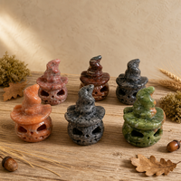 Statuette di Zucca in Pietra Naturale Intagliate a Mano, Cappello da Mago, Jack O' Lantern, Statua in Cristallo, Decorazioni per la Casa di Halloween