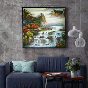 Custom Waterval Landschap Mountain Art Peinture Oude Traditionele Canvas Chinese Olieverf