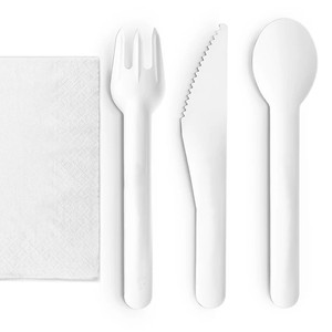 Biểu Tượng Tùy Chỉnh Thân Thiện Với Môi Tông Giấy Bảng Thiết Bị Dùng Một Lần Trắng Dao Kéo Ngã Ba Và Muỗng Dao Thiết Lập Với Khăn Ăn - Product Image 2