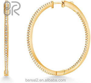 ต่างหูแบบห่วงสีทองเพชรเม็ดกลมสีเงินแบบเม็ดกลมแข็ง925 10K 14K สำหรับผู้ชายและผู้หญิง - Product Image 2