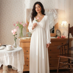 loose fitting night dress Stylish Loose-Fit Long Sleeves Muslin Nightgown – Aes Studio main image 0