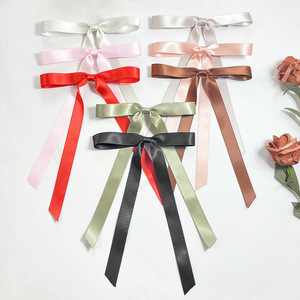 Doux filles tête accessoires couleur unie Satin nœud noeud poignée longue queue ruban <span class=keywords><strong>cheveux</strong></span> poignées <span class=keywords><strong>cheveux</strong></span> arc pince tissu pour les femmes - Product Image 5