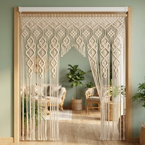 Tapiz Rectangular de Macramé de Algodón Beige, Estilo Bohemio, para Colgar en la Puerta, Uso Interior, Separador de Ambientes para Sala de Estar, Dormitorio, Boda, Basantpriya - Product Image 3