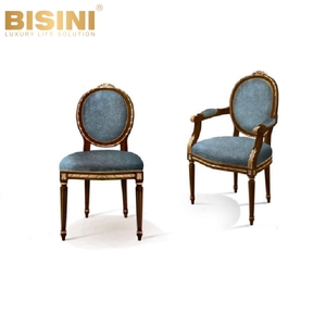 Silla de Comedor sin Brazos de Estilo Provincial Europeo, Estructura de Madera Hecha a Mano, Decoración Dorada, <span class=keywords><strong>Asiento</strong></span> de Terciopelo Azul Vintage Suave, Silla Lateral Confortable - Product Image 3