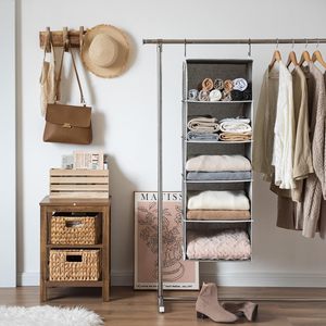 Organiseur de placard suspendu à 5 étagères avec poches latérales pour vêtements et accessoires - Product Image 2