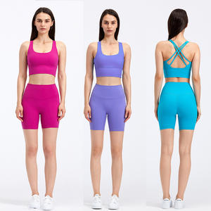 Vêtements de sport de bonne qualité pour femmes, Fitness, Gym, vêtements d'entraînement, deux pièces courtes, <span class=keywords><strong>soutien</strong></span>-<span class=keywords><strong>gorge</strong></span> de sport, ensemble de costumes de Fitness - Product Image 3