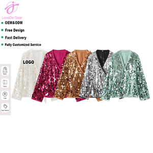 Loveda Prezzo all'Ingrosso <span class=keywords><strong>Top</strong></span> Sexy da Donna Estivo Casual a Maniche Lunghe con Laccetti Tinta Unita con <span class=keywords><strong>Paillettes</strong></span> - Product Image 1