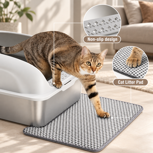 Arenero grande de acero inoxidable al por mayor con tapa para gatos grandes, bandeja de metal para inodoro de gatos con pala y alfombrilla para arena. - Product Image 5