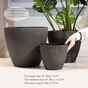 Ensemble de pots de fleurs en plastique gris carré grand format en résine artificielle pour balcon extérieur et intérieur en vrac - Product Image 4