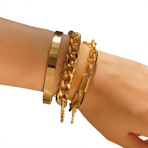 18K Gold Plated <b>Charm</b> <b>Bracelet</b> Set Alloy Chain Bangle Cuff Jewelry <b>for</b> Women Wholesale BEST - Product Image 4