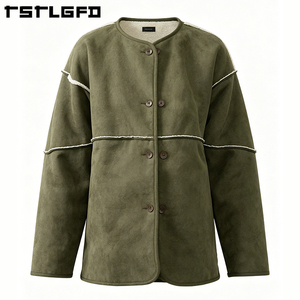 Chaqueta de ante vegano reversible para hombre, verde oliva, con costuras sin rematar, doble cara, para invierno, venta al por mayor - Product Image 3