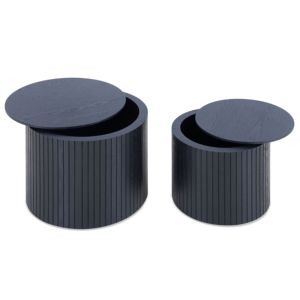 Juego de mesa de centro anidada DB de 2 piezas, muebles convertibles de MDF para sala de estar con almacenamiento, Color negro para sala de estar - Product Image 5