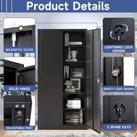 Organisateur de rangement verrouillable en acier noir au design moderne, 2 portes, 4 étagères réglables, armoire de sécurité pour dossiers