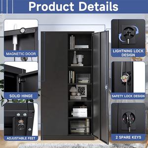 モダンデザイン ブラック スチール製 ロック付き収納オーガナイザー 2ドア 4段調節可能棚 セーフティファイルキャビネット - Product Image 5