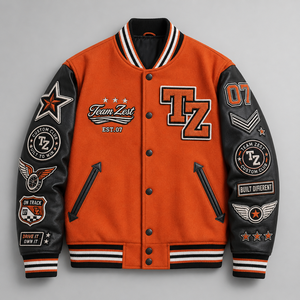 Veste de baseball classique américaine pour campus scolaire, en similicuir et laine, avec boutons-pression, bicolore contrastée, pour l'automne et l'hiver - Product Image 2